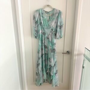 Calvin Klein High Low 3/4 sleeve Aqua Floral Dress Size 4